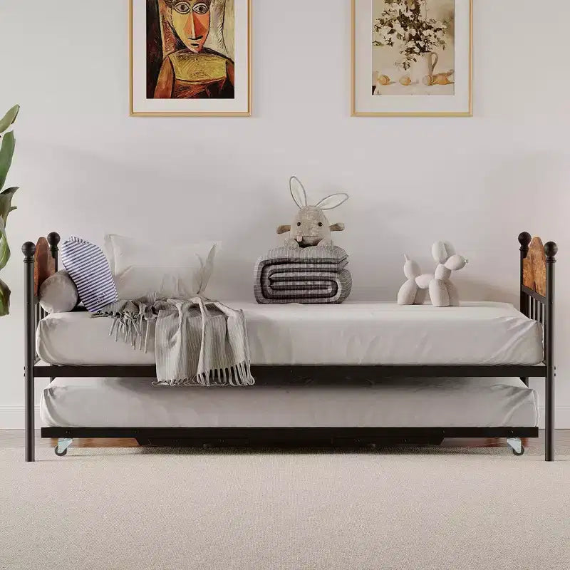 Lit de repos double en métal GustoWave avec lit gigogne pliant, lit de repos peu encombrant