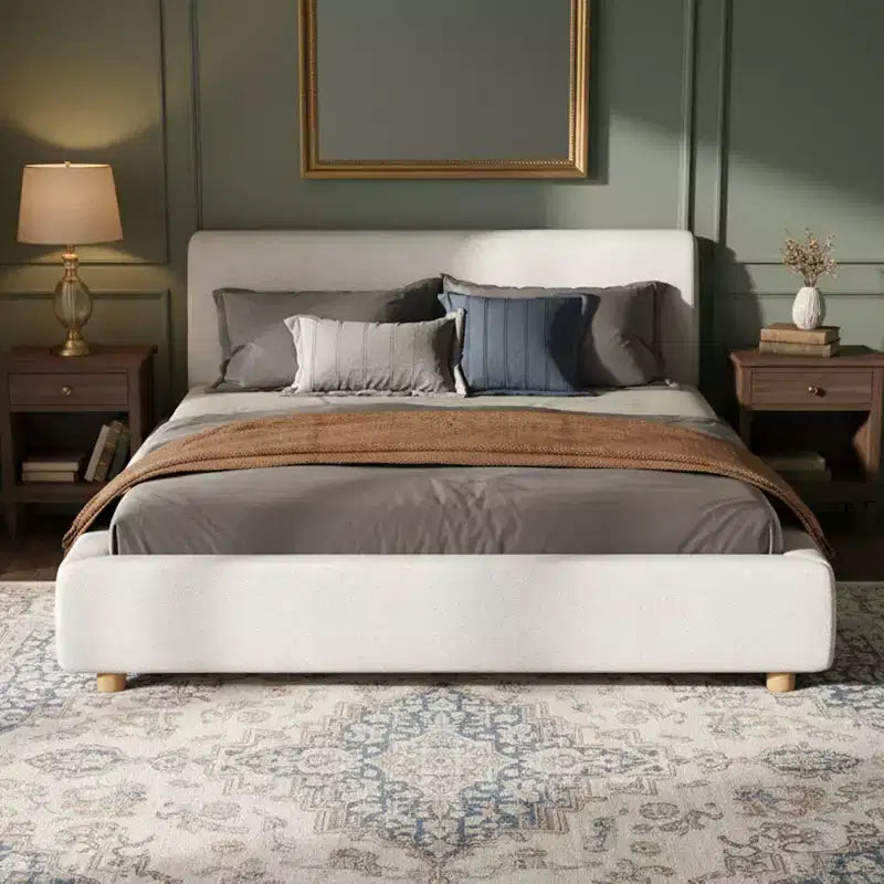 Lit plateforme rembourré moderne en bouclé avec tête de lit Ulyana Christopher Knight Home