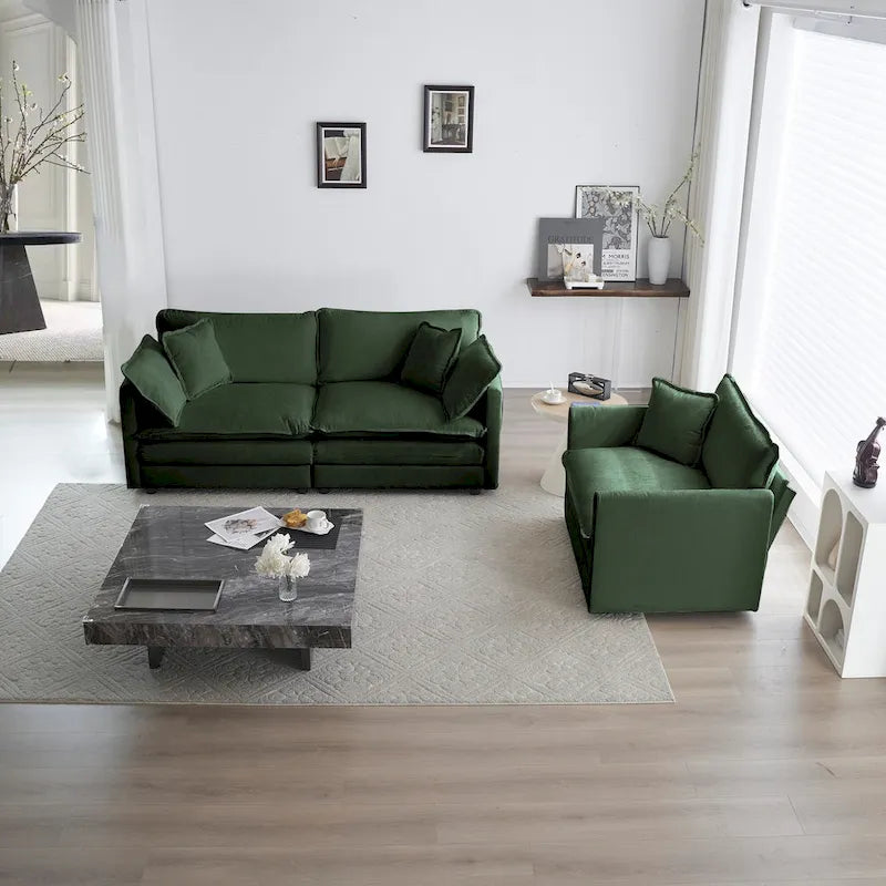 Ensemble de canapé 3 pièces en chenille avec coussins d'accoudoirs et coussins décoratifs, comprenant 2 fauteuils et un canapé 2 places