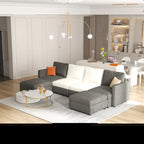 Canapé d'angle modulable 4 places en U gris 123 avec poufs de rangement