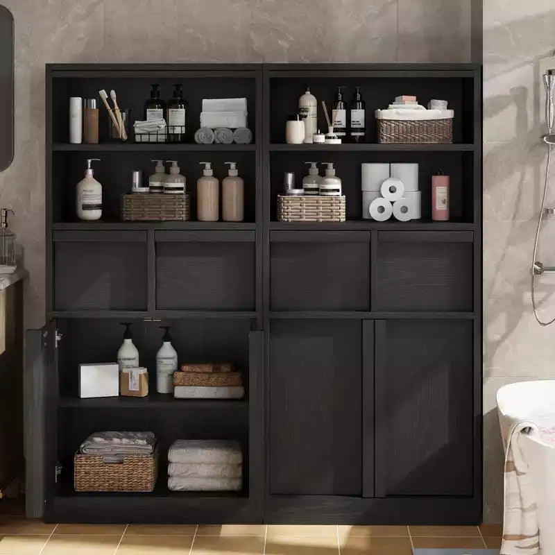 Meuble de Rangement Salle de Bain Haut de 129 cm, Meuble Bas Autonome avec 2 Tiroirs, Meuble de Rangement pour Salon Cuisine Salle de Bain