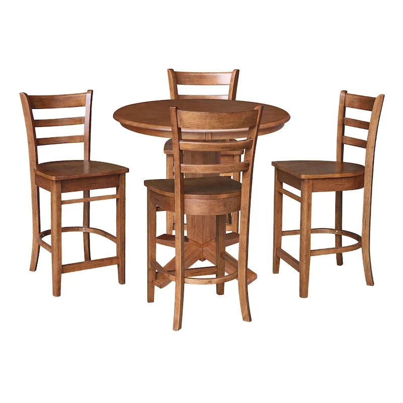Table à manger de 91 cm de hauteur comptoir en bois massif avec 4 tabourets