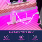 Bureau de jeu en L de 47 pouces rose pour petits espaces, table d'angle pour ordinateur avec support de moniteur, étagères de rangement, bureau de gamer en fibre de carbone, robuste pour salle PC