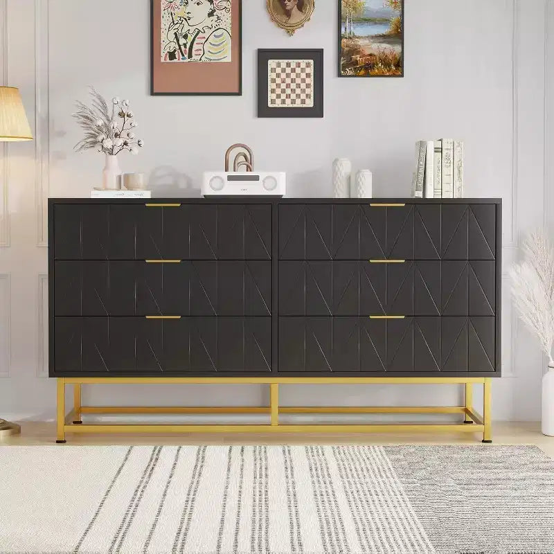 Commode 6 tiroirs Coolmee, tiroirs de commode modernes, organisateur de tiroirs avec pieds en métal, armoire de rangement pour chambre, salon, couloir, placard