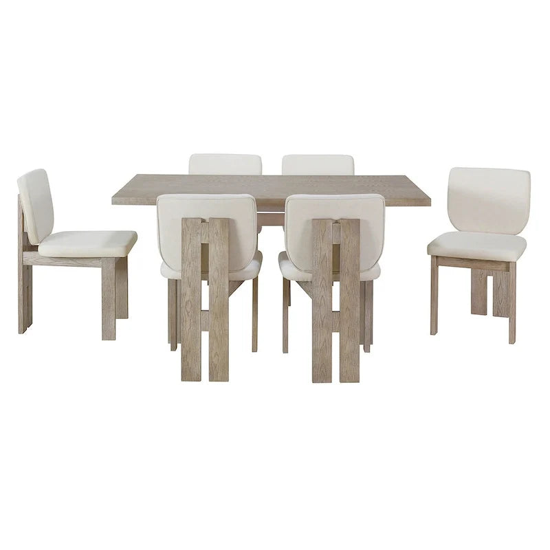 Ensemble de salle à manger transitionnel 7 pièces en bois avec table rectangulaire et 6 chaises