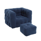 HOMEFUN Fauteuil d'appoint moderne capitonné en tissu bouclé avec ottoman