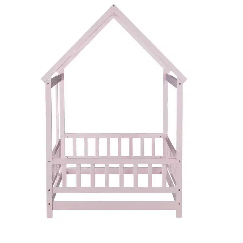 Lit au sol une place Luxystar de style cabane avec cadre de toit et clôture