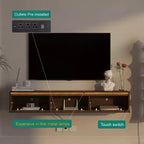 JVNOXK Meuble TV flottant mural de 162,5 cm en bois avec éclairage LED et prise de courant, finition brillante, idéal pour les salons. Ton bois.