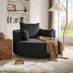 Fauteuil baril accent en chenille, Fauteuil de salon, Fauteuil rond avec base pivotante à 360 degrés et 3 coussins amovibles