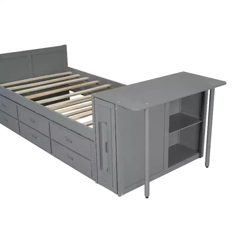 Lit plate-forme en bois simple avec bureau et étagère de rangement, Cadre de lit en bois simple/grand avec lit gigogne et 3 tiroirs