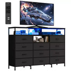 COZONY Meuble TV 55 avec commode en tissu 11 tiroirs et étagères ouvertes, organisateur de rangement pour chambre et salon