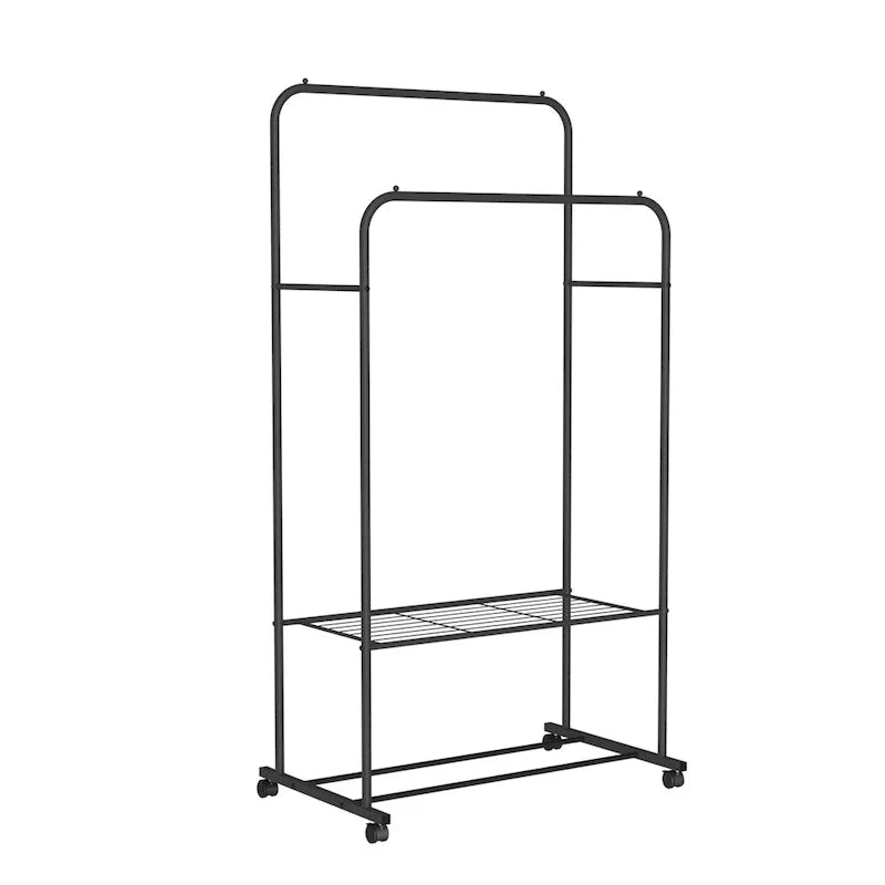 Portant à vêtements roulant en métal avec étagère