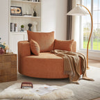 Fauteuil baril accent en chenille, Fauteuil de salon, Fauteuil rond avec base pivotante à 360 degrés et 3 coussins amovibles