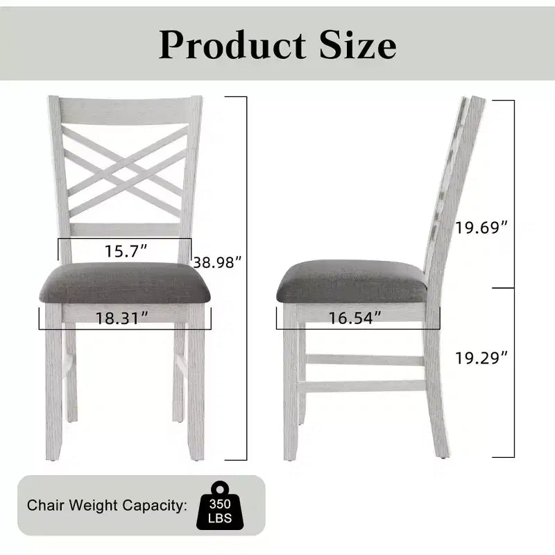 Ensemble de salle à manger VECELO rustique 5 pièces avec table extensible, table en bois d'hévéa avec 4 chaises de salle à manger sans accoudoirs rembourrées pour cuisine, gris