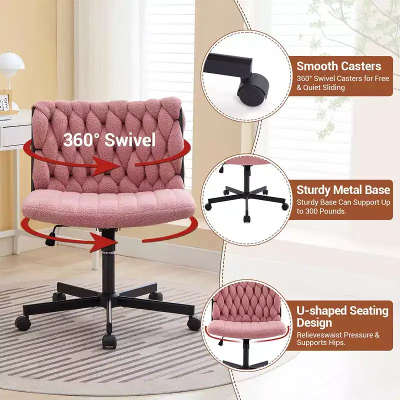 Chaise de bureau à roulettes, Chaise croisée en tissu gris, Chaise de bureau pivotante à roulettes, Chaise d'ordinateur à siège large, Chaise de vanité réglable en hauteur