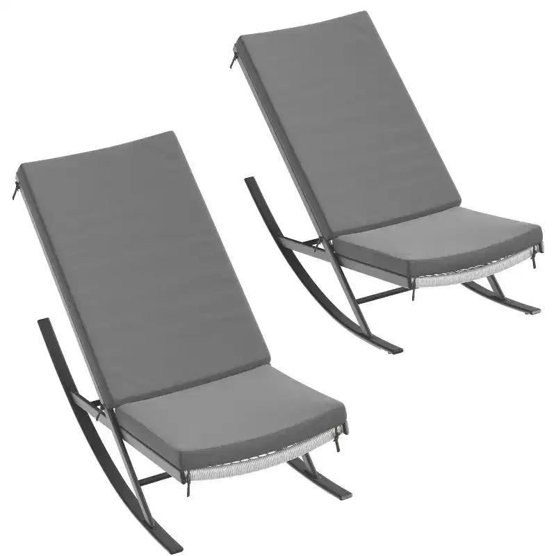 Lot de 2 fauteuils à bascule d'extérieur en rotin tressé résistant aux intempéries avec coussins pour véranda, jardin ou pelouse, marron