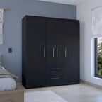 19.8 Armoire quatre portes moderne avec options de rangement multiples et accents métalliques