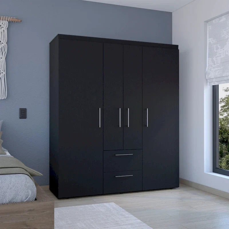 19.8 Armoire quatre portes moderne avec options de rangement multiples et accents métalliques