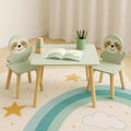 Table et chaises en bois Etokfoks Sloth pour enfants avec 2 chaises animaux Vert sauge pour salle de jeux, chambre, salle de classe
