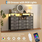 COZONY Meuble TV 55 avec commode en tissu 11 tiroirs et étagères ouvertes, organisateur de rangement pour chambre et salon