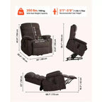 Fauteuil inclinable et releveur électrique VEVOR, Fauteuil releveur double moteur de taille moyenne avec chauffage et massage pour personnes âgées, Position réglable, Télécommande, Marron