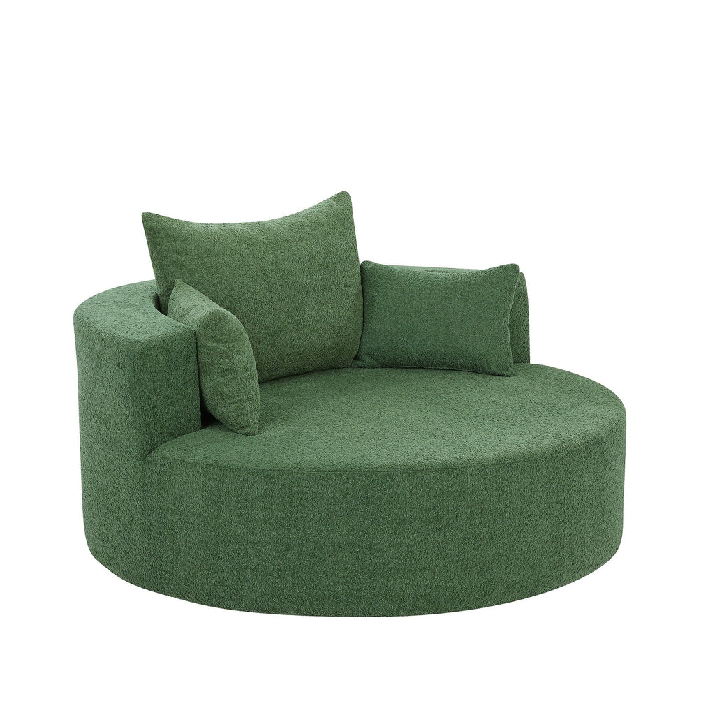 Fauteuil baril accent en chenille, Fauteuil de salon, Fauteuil rond avec base pivotante à 360 degrés et 3 coussins amovibles