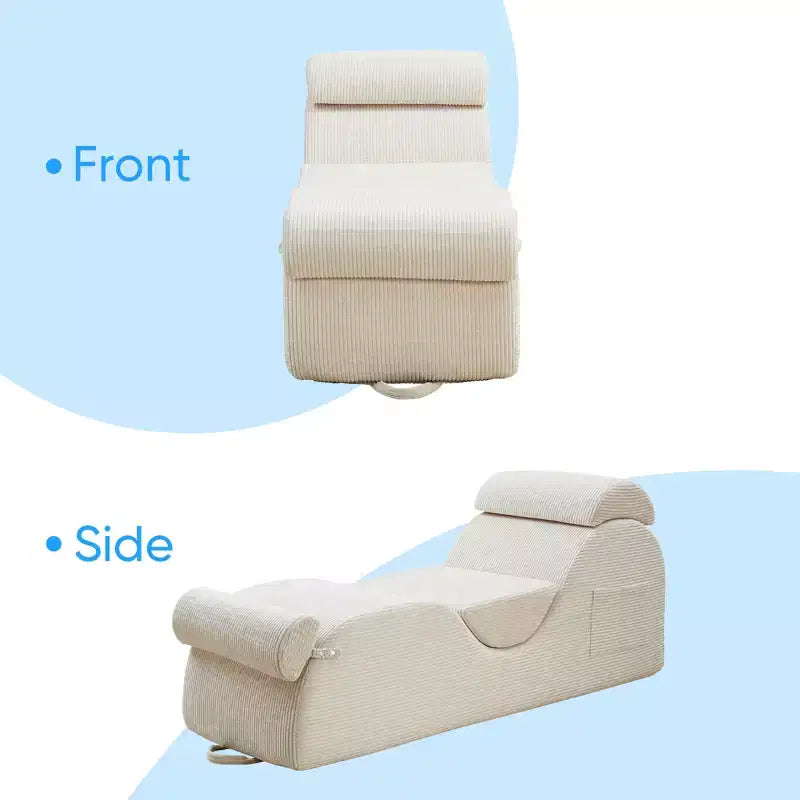 Mjkone Chaise Longue de Yoga en Velours Côtelé, Canapé de Yoga Incurvé avec Appui-Tête/Coussin Lombaire/Repose-Pieds Amovibles, Base Antidérapante