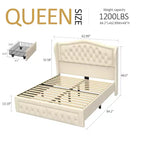 Cadre de lit plateforme Dyonery Queen Size, lit rembourré en velours avec tête de lit capitonnée à boutons profonds et ailes cloutées / Aucun sommier tapissier requis