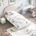 Cadre de lit moderne pour enfants avec tête de lit capitonnée en boucle et archeLattes en bois robustes, sans bruit, aucun sommier saisonnier nécessaire, assemblage facileLit jumeau