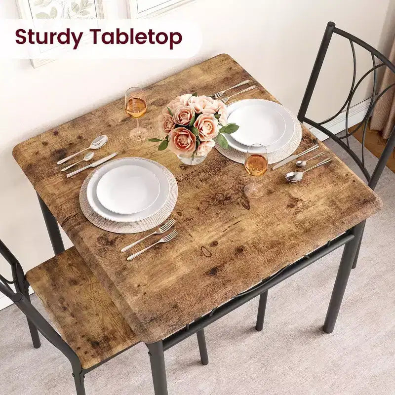 Ensemble de table à manger carrée Acekool pour 2, table de cuisine 3 pièces peu encombrante et chaises rembourrées, petit appartement