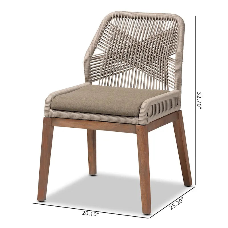 Chaise de salle à manger moderne de style transitionnel en acajou tissée de corde – Gris