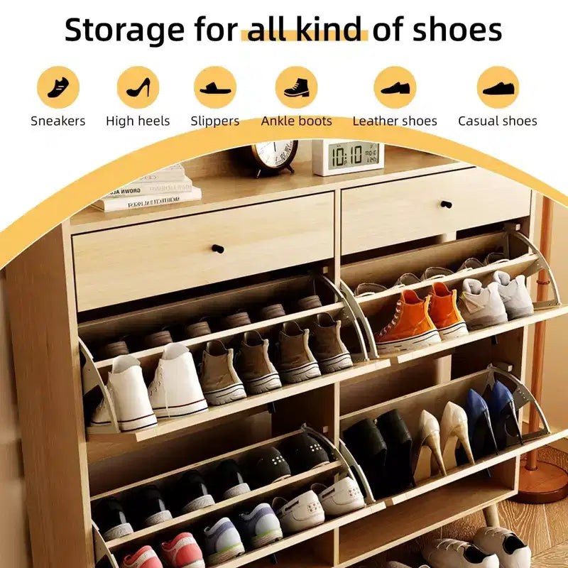 Coolmee Meuble à Chaussures en Rotin avec 4 Tiroirs Rabattables et 2 Tiroirs pour Entrée, Meuble de Rangement à Chaussures Étroit, Organisateur de Chaussures Caché pour Entrée