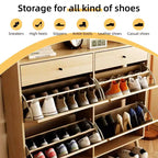 Coolmee Meuble à Chaussures en Rotin avec 4 Tiroirs Rabattables et 2 Tiroirs pour Entrée, Meuble de Rangement à Chaussures Étroit, Organisateur de Chaussures Caché pour Entrée