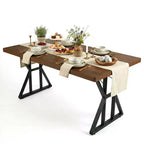 Table à manger industrielle FurnitureR avec plateau aspect bois et base métallique en forme de X, table rectangulaire de taille fixe pour salle à manger ou cuisine