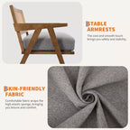 Fauteuil d'appoint de ferme du milieu du siècle - Fauteuil en bois avec dossier en rotin et coussin en lin pour salon, chambre