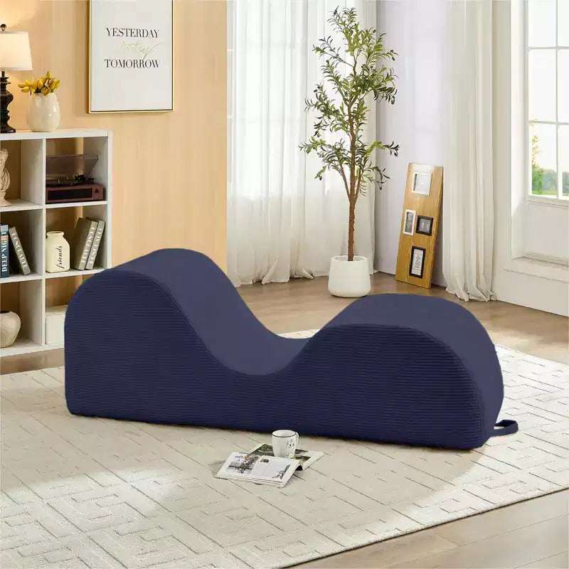 Mjkone Chaise Longue de Yoga en Velours Côtelé, Canapé de Yoga Incurvé avec Appui-Tête/Coussin Lombaire/Repose-Pieds Amovibles, Base Antidérapante