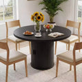 Table à manger ronde Dyonery de 90 cm en bois, Table à manger de cuisine rainurée, Table à manger ronde avec base de rangement, Ronde