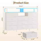 COZONY Meuble TV 55 avec commode en tissu 11 tiroirs et étagères ouvertes, organisateur de rangement pour chambre et salon