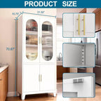 COZONY Armoire de cuisine moderne avec portes en verre cannelé, Armoire de rangement de cuisine de 180 cm, Buffet de rangement en métal pour salle à manger et organisateur de cuisine