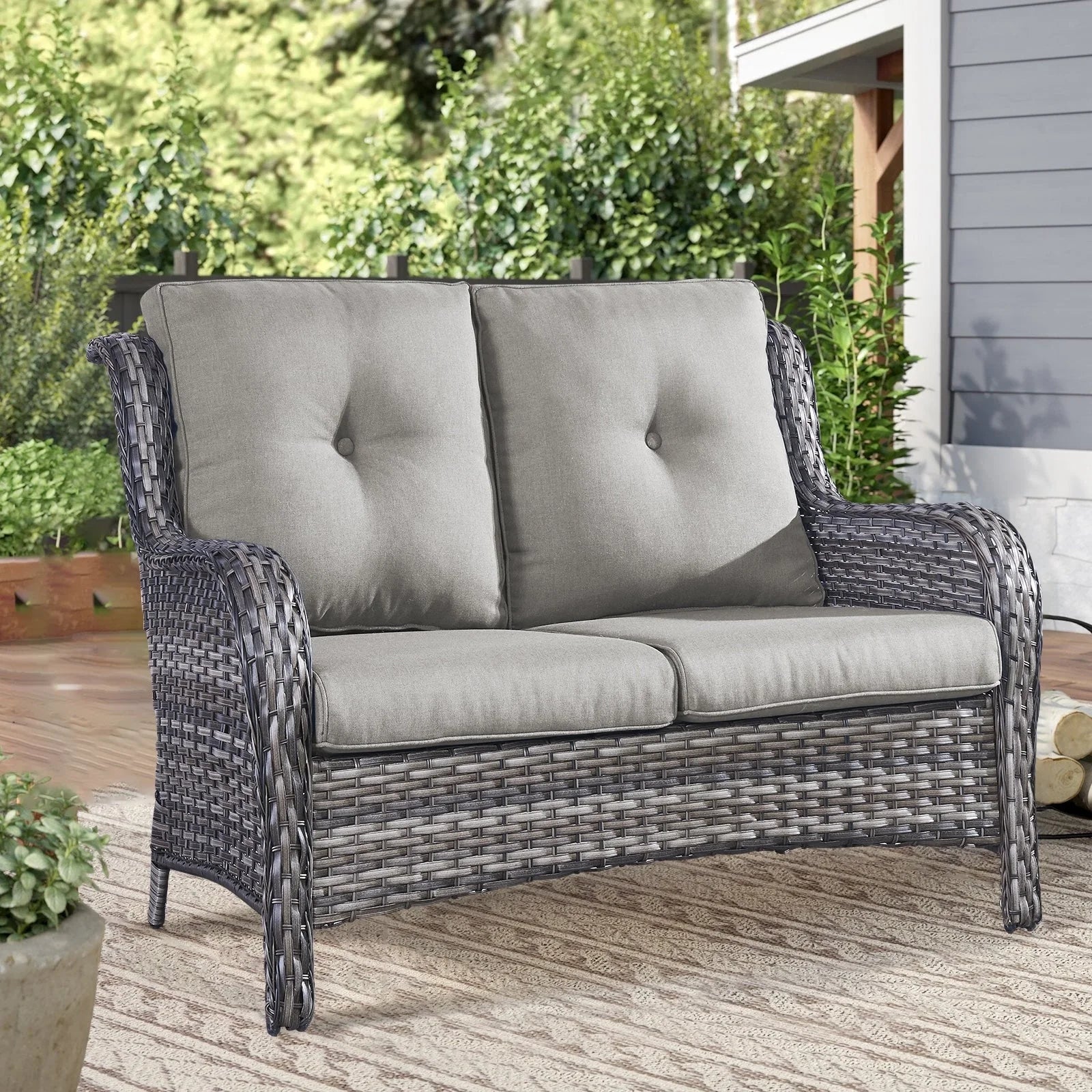 Gymojoy Canapé d'extérieur deux places en rotin Wicker Sofa Set
