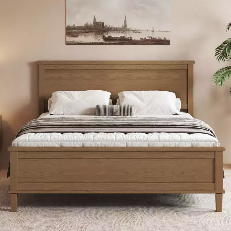 Cadre de lit plateforme pleine/grand lit/très grand lit avec tête de lit et support à lattes en bois, blanc/brun - ModernLuxe