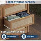 Commode à 6 tiroirs GustoWave pour chambre à coucher, commode en rotin de 133,8 cm de large, en bois avec poignées dorées, meuble TV de style ferme, table d'entrée, chiffonnier