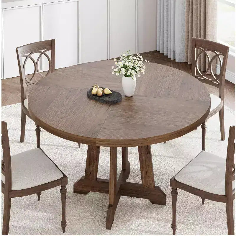 Table à manger ronde pour 4 personnes, table de cuisine en bois de 119 cm avec pieds à tenons, table circulaire, table de salle à manger, cuisine
