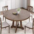 Table à manger ronde pour 4 personnes, table de cuisine en bois de 119 cm avec pieds à tenons, table circulaire, table de salle à manger, cuisine