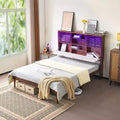 Cadre de lit en bois brun de luxe Karl Home, taille double, plateforme avec tête de lit capitonnée à LED, station de recharge