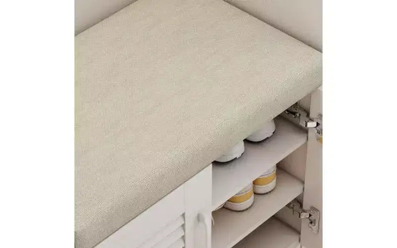 JVNOXK Meuble à chaussures multifonctionnel de 47 pouces avec étagères réglables, compartiment de rangement et banc rembourré, idéal pour l'entrée, Blanc
