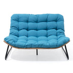 Causeuse double Papasan avec coussin, rotin PE tout temps et cadre en métal pour l'intérieur et l'extérieur
