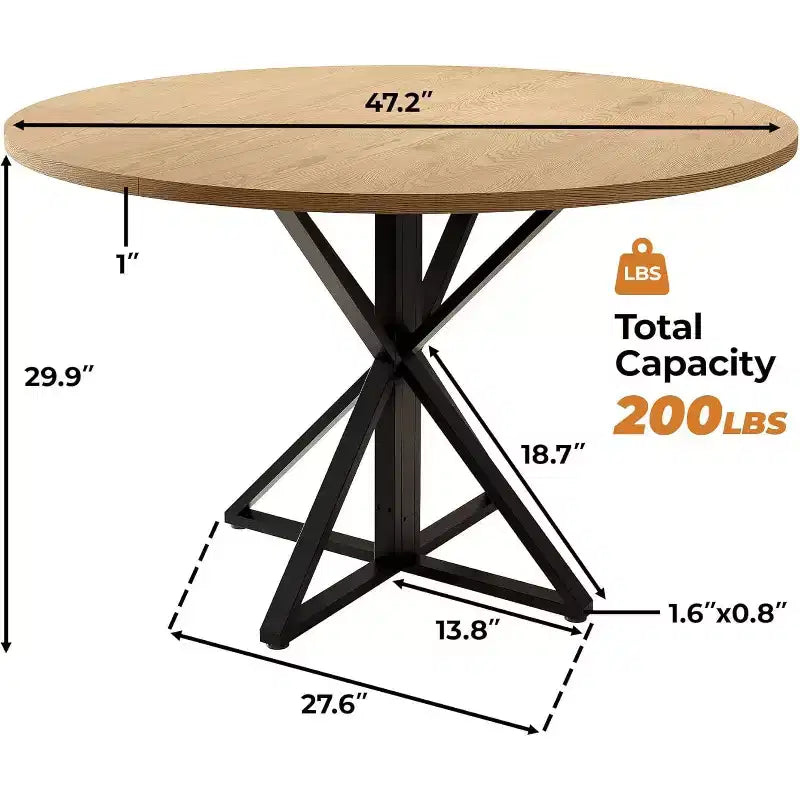 Table de salle à manger ronde de 120 cm pour 4 personnes, tables de cuisine en bois avec pied en métal et plateau en 4 parties, peu encombrante, table de dîner circulaire pour la maison