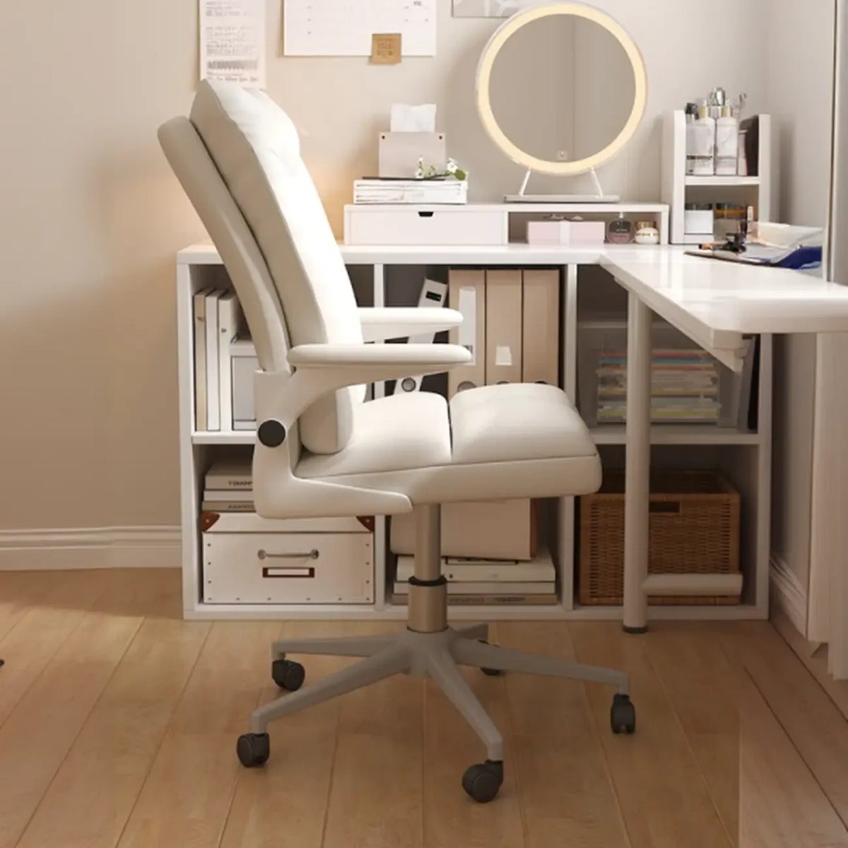 Chaise de bureau pivotante réglable en tissu blanc moderne