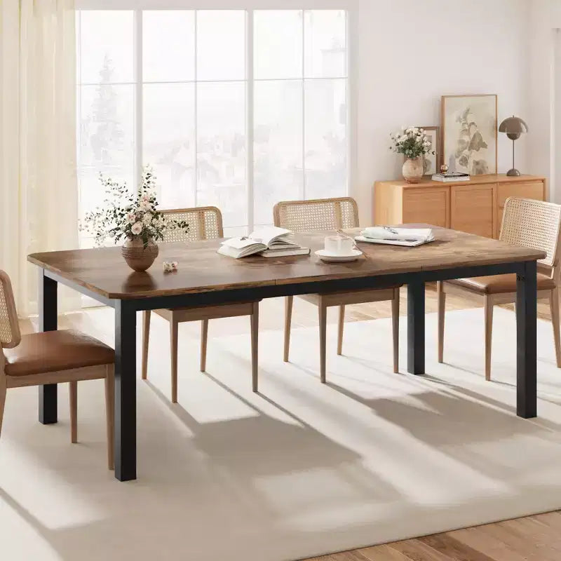 Table de salle à manger industrielle pour 6 à 8 personnes, table de cuisine en bois de 200 cm de long avec cadre en métal robuste et finition marron rustique - 6 places, comptoir rectangulaire